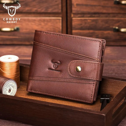 Men's Genuine Cowhide Leather Bifold Wallet with Snap Closure