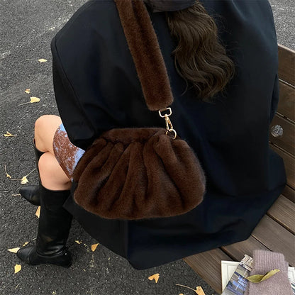 Fashion Pleated Cloud Bag Soft Faux Fur Handbag Popular Korean-style