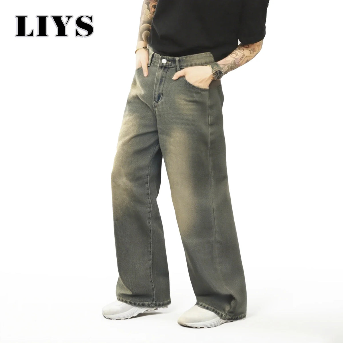 Men S European American Retro Baggy Straight Leg Jeans Spring Women Washed Denim Pants Summer Street