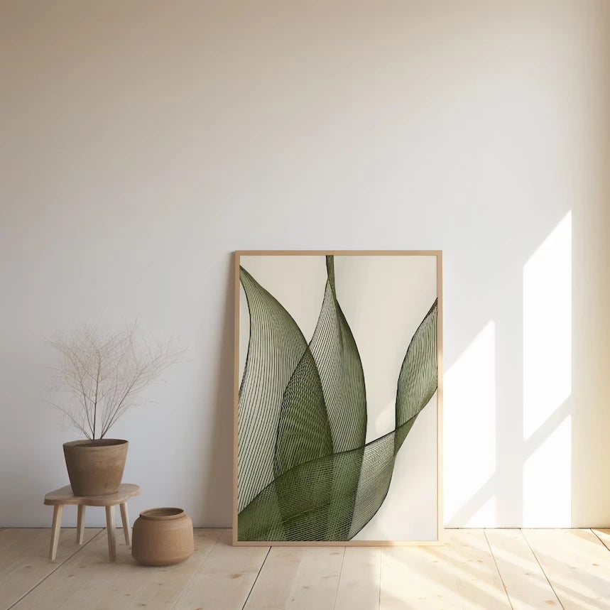 Botanical Green Leaf Line Art Canvas Wall Art Poster – Minimalist Nature Print