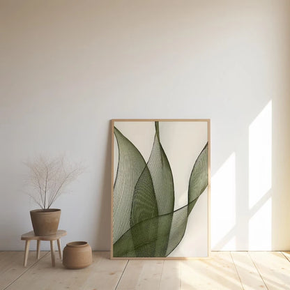 Botanical Green Leaf Line Art Canvas Wall Art Poster – Minimalist Nature Print