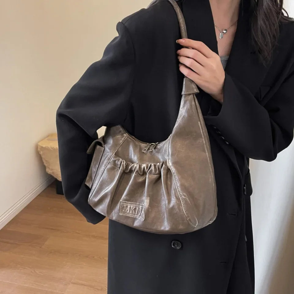 Pleated Design Large Capacity Retro Hobo Bag