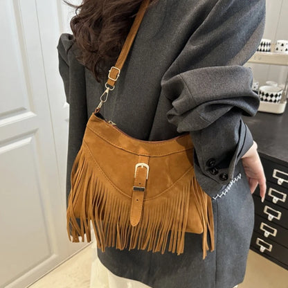 Versatile Texture Suede Tassel Bag