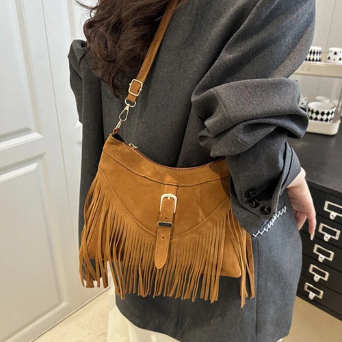 Versatile Texture Suede Tassel Bag