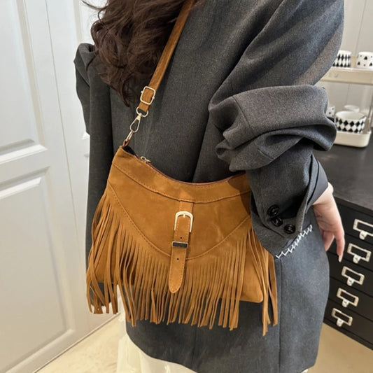 Versatile Texture Suede Tassel Bag