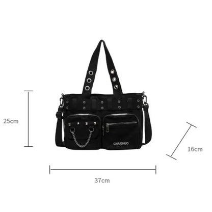 Chains Zipper Buckle Nylon Shoulder Bags