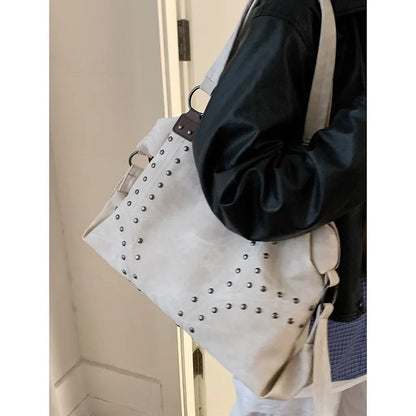 Retro Rivet Shoulder Bag for Women – Large Capacity Hobo Tote