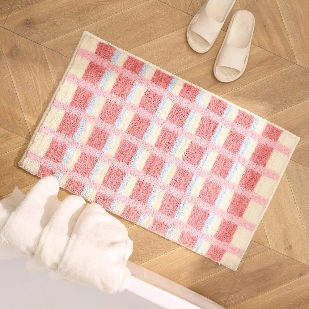Plaid Bath Mat – Non-Slip Absorbent Bathroom Rug