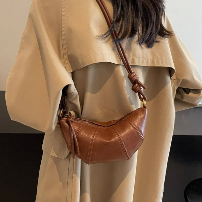 Personalized Croissant Shoulder Bag Vintage PU Leather