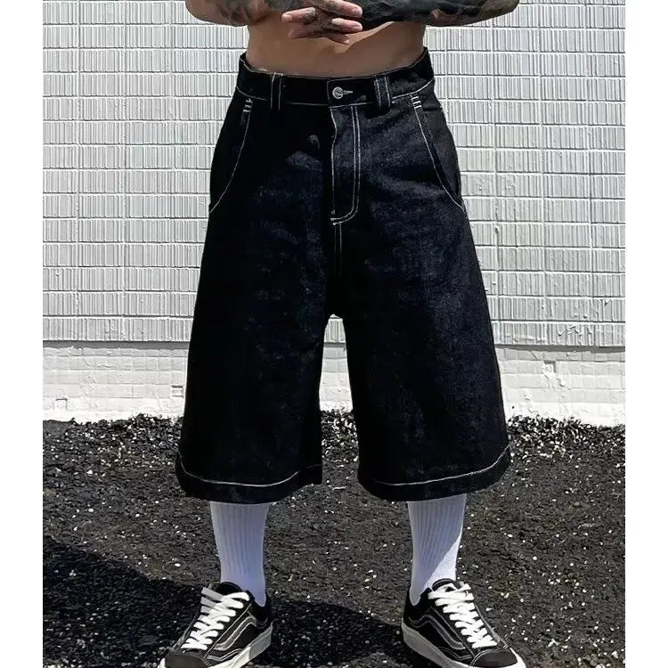 Men's Loose Fit Denim Shorts – Streetwear Graphic Pockets