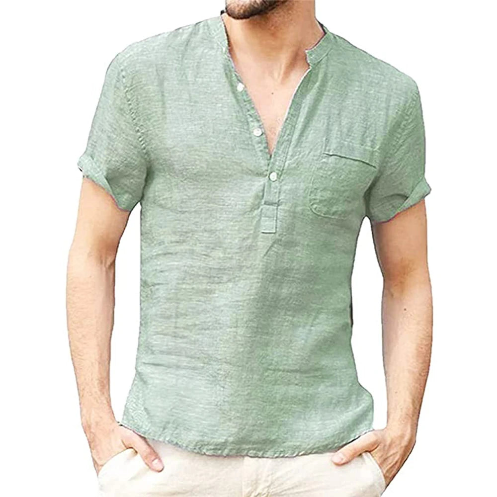 Men's Cotton Linen Short Sleeve Casual Shirt