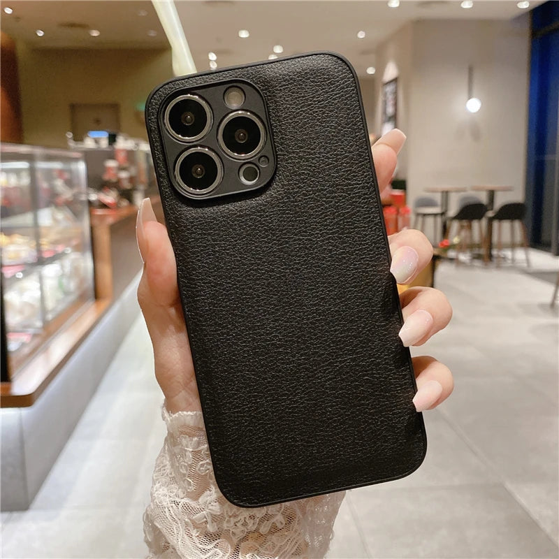 Leather Texture Silicone iPhone Case – Slim & Stylish
