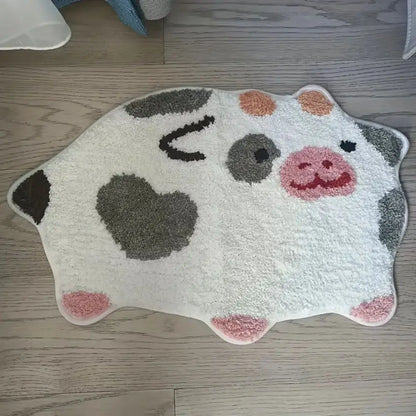 Cute Cow Fluffy Area Rug – Non-Slip Bedroom Floor Mat