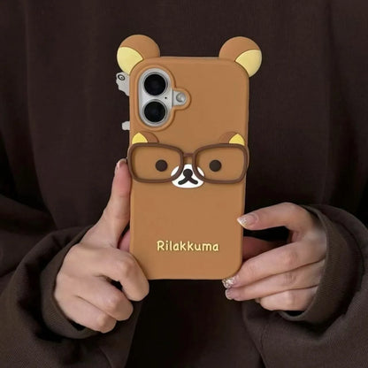 3D Rilakkuma Bear iPhone Case – Cute Silicone Cover with Ears