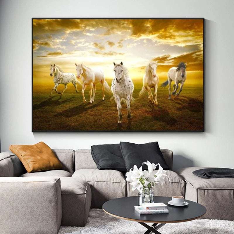 Wild Horse Canvas Wall Art – Majestic Running Stallion Poster Print