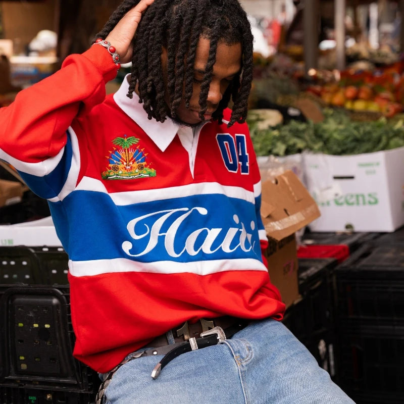 Haiti Rugby Polo Shirt | Striped Contrast Long Sleeve