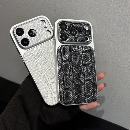 Leather Texture iPhone Case – Glossy Plating Shockproof Cover for iPhone 13–17 Series