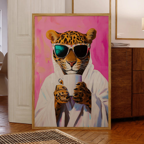 Leopard Coffee Wall Art Print – Dopamine Pink Poster