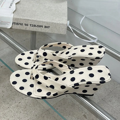 Polka Dot Wedge Flip-Flops for Women – Summer Clip Toe Slippers