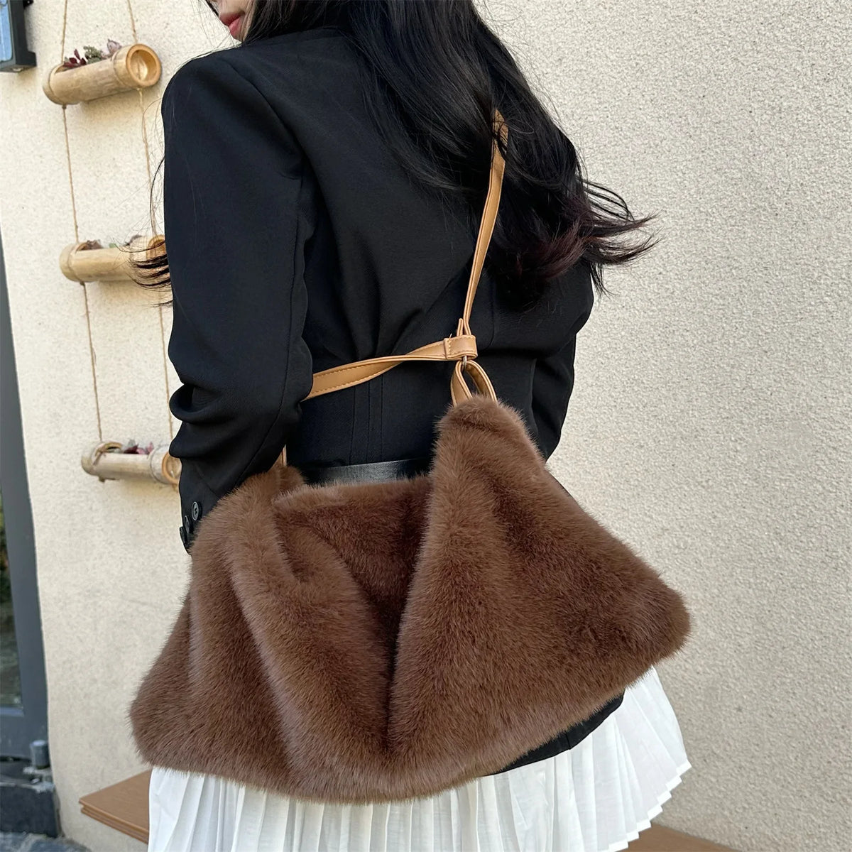 Plush Fur Shoulder Bag – Women's Large Capacity Tote