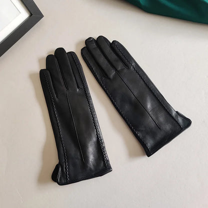 Women's Leather Wool-Lined Winter Gloves with Touchscreen