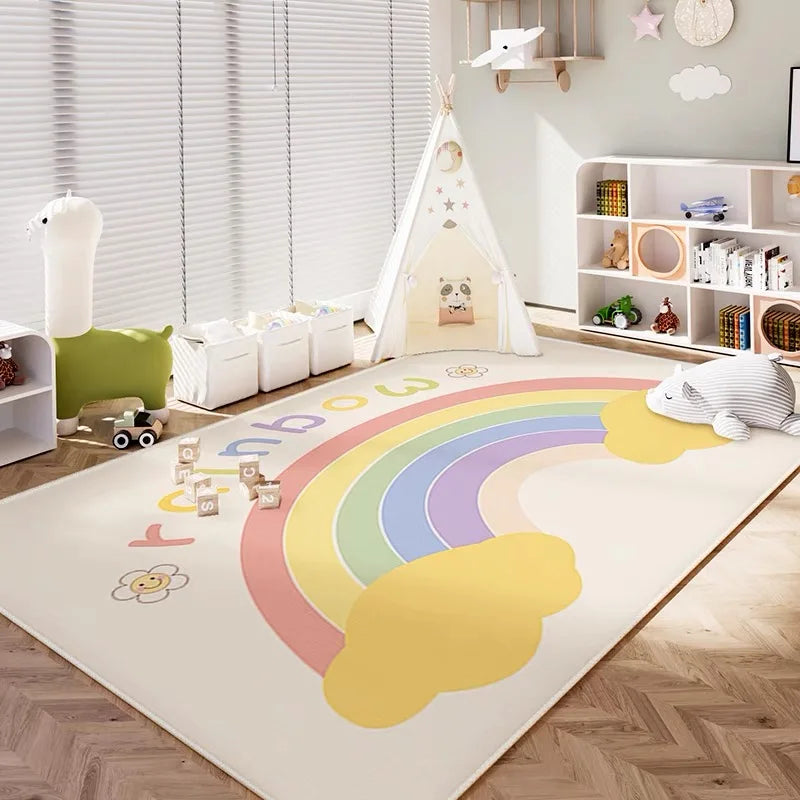 Kids Rainbow Area Rug – Soft Crystal Velvet Playroom Carpet