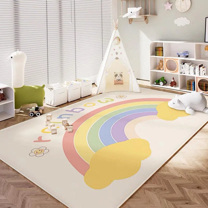 Kids Rainbow Area Rug – Soft Crystal Velvet Playroom Carpet