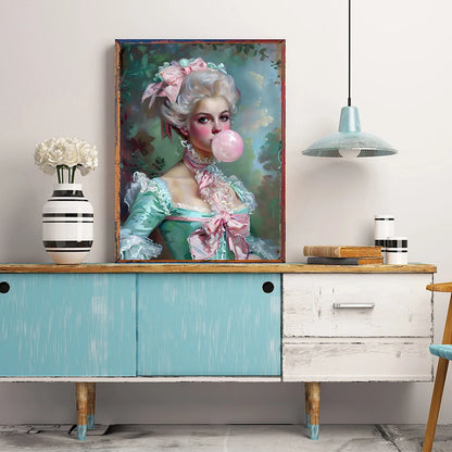 Bubble Gum Baroque Portrait Wall Art Poster – Vintage Altered Art Print