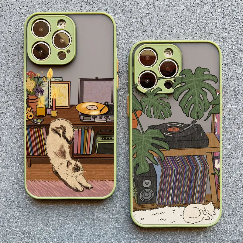 Retro Cat Vinyl Record iPhone Case – Aesthetic Cozy Cover