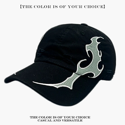 Tribal Thorn & Flame Embroidered Baseball Cap – Y2K Street Style Hat