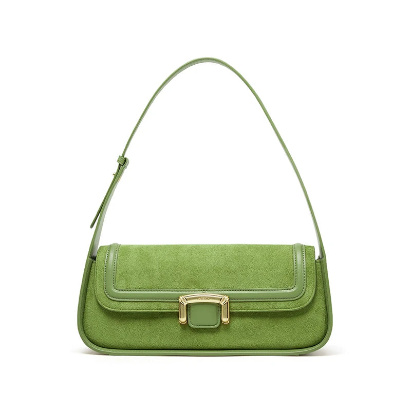 Suede Buckle Flap Shoulder Bag
