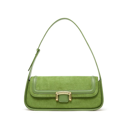 Suede Buckle Flap Shoulder Bag