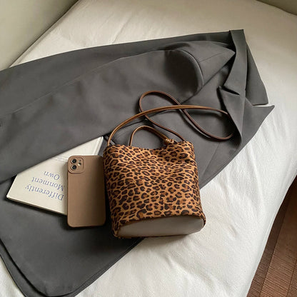 Leopard Print Crossbody Bag – Women's Suede Shoulder Handbag