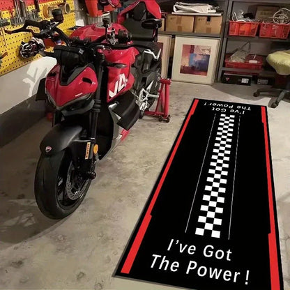 Motorcycle Runner Rug – Anti-Slip Racing Design Long Carpet for Garage & Bedroom