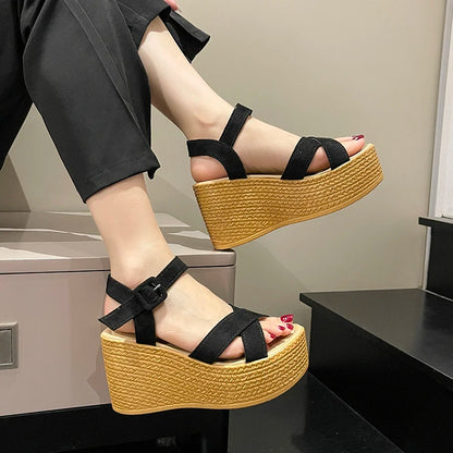 Women's Platform Wedge Sandals – Peep Toe Ankle Buckle Summer Shoes