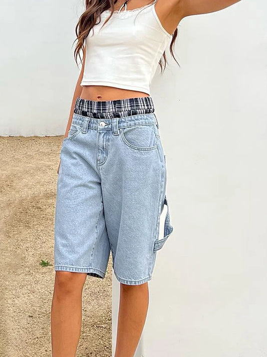 Denim Bermuda Shorts – Y2K Low Rise Wide-Leg Women's Jorts