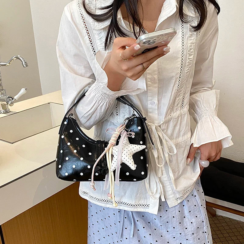 Polka Dot Shoulder Bag – Cute Mini Underarm Purse with Star Charm