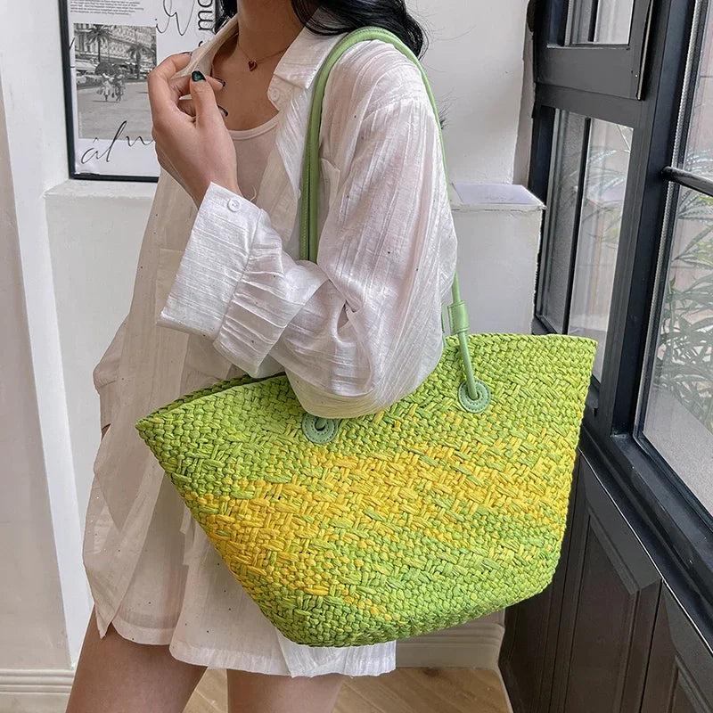 Straw Tote Bag for Women – Woven Raffia Beach Shoulder Handbag
