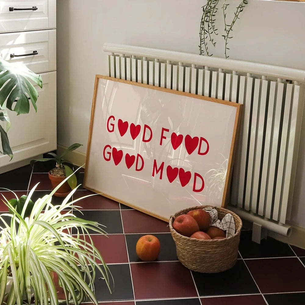 Good Food Good Mood Kitchen Wall Art Canvas Poster – Cute Chef Print