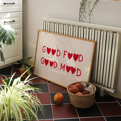 Good Food Good Mood Kitchen Wall Art Canvas Poster – Cute Chef Print