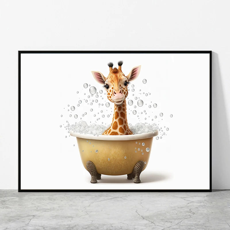 Cute Dog in Bathtub Wall Art Poster – Funny Puppy Canvas Print