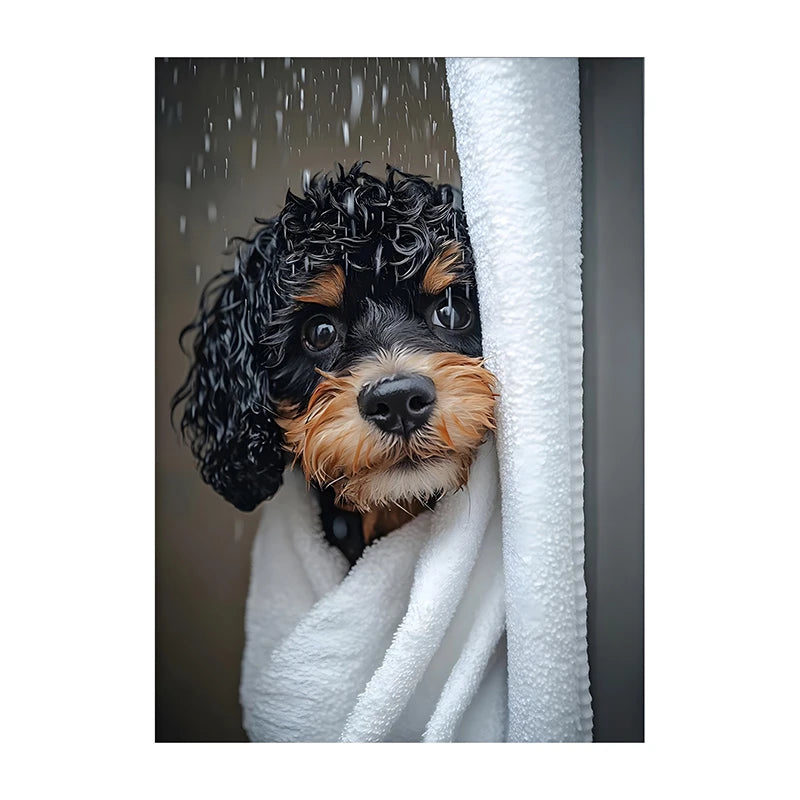 Cute Dog Bathroom Wall Art Poster – Funny Shower Print
