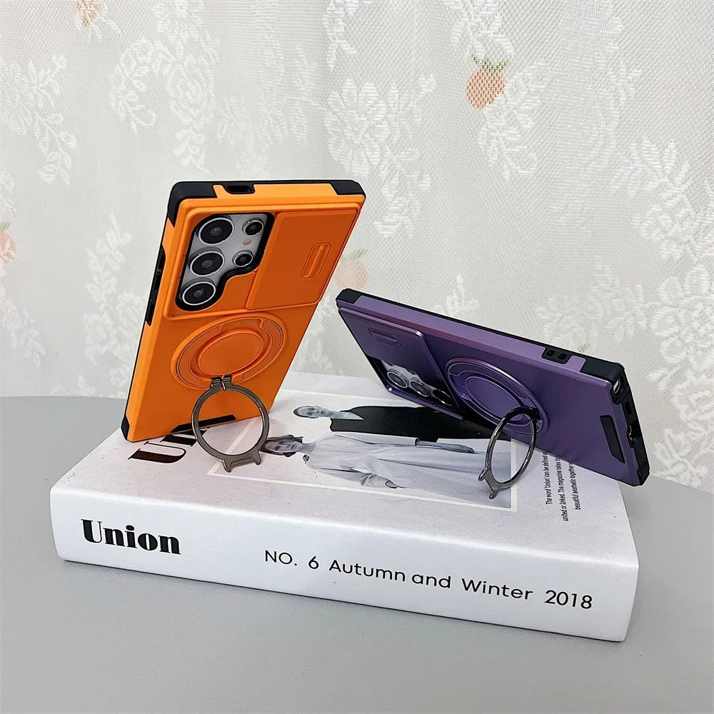 Slide Camera Cover Magnetic Ring Stand Samsung Case