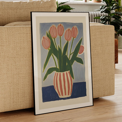 Pink Tulip Vase Wall Art Print – Floral Canvas Poster Home Decor