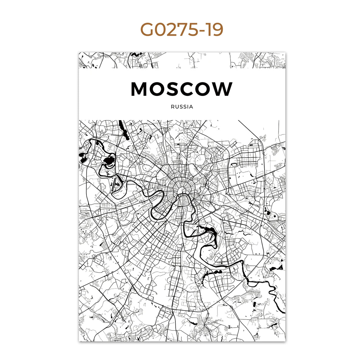 World City Map Wall Art Print – Black & White City Poster
