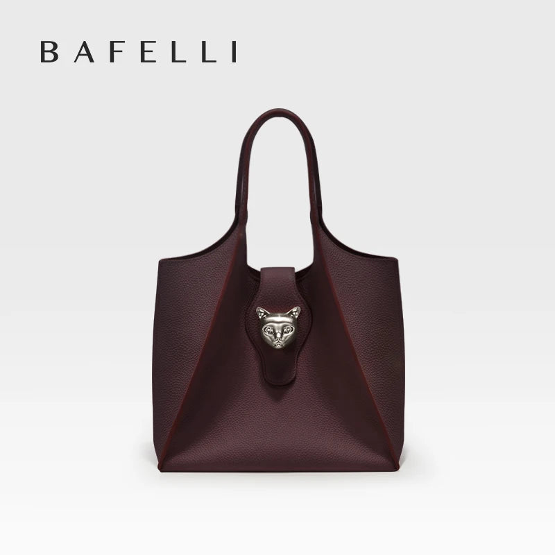 Genuine Leather Tote Handbag with Panther Clasp – Luxury Women's Bag