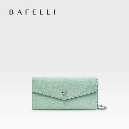 Leather Chain Wallet Bag – Long Envelope Clutch with Cat Clasp
