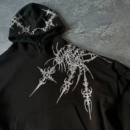 Y2K Gothic Graphic Hoodie Women Harajuku Streetwear Loose Zip-Up Sweatshirt