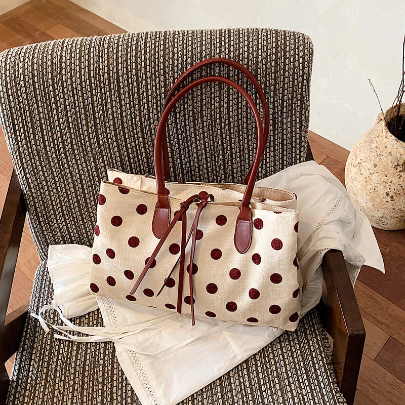 Polka Dot Canvas Tote Bag for Women – Large Shoulder Handbag