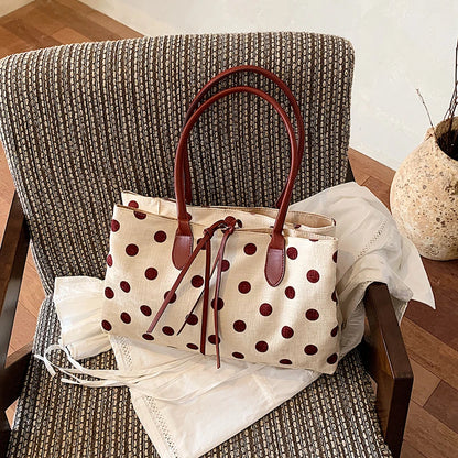 Polka Dot Canvas Tote Bag for Women – Large Shoulder Handbag